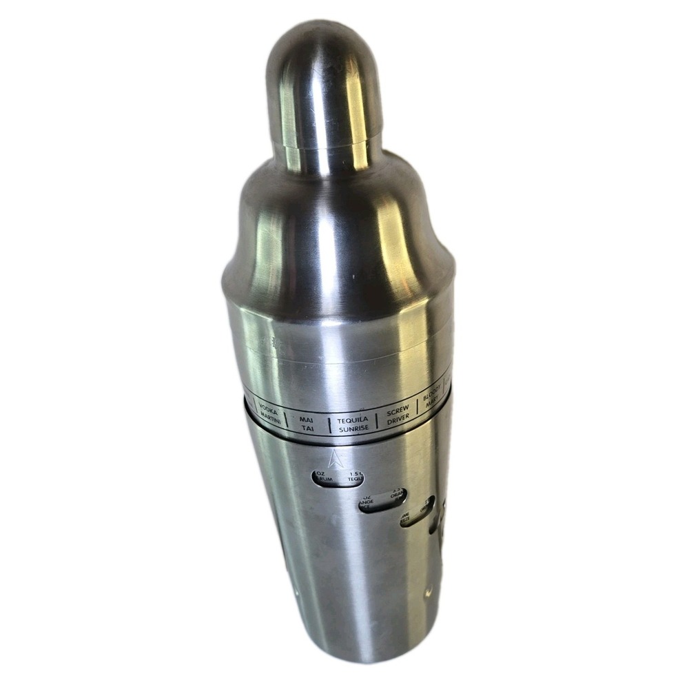 Oggi Dial A Drink Cocktail Shaker Stainless Steel Recipe 34oz Rotating Sleeve